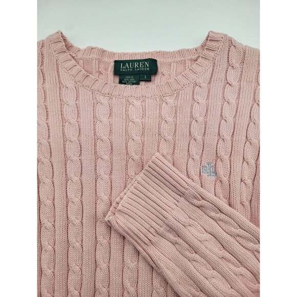 Lauren Ralph Lauren Sweaters - Lauren Ralph Lauren Womens L Cable Knit Old Money Sweater Preppy Academia Pink